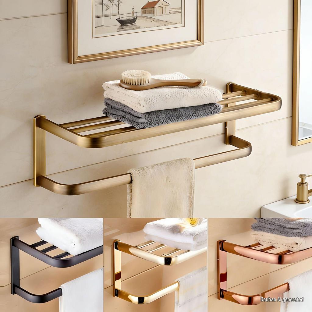 Antique European-Style Rose Gold Towel Rack for Bathroom Storage