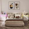 Bedside Nightstand with Narrow Profile Steel Frame and Fabric Drawers with Charging Station and LED Lights Modern Minimalist