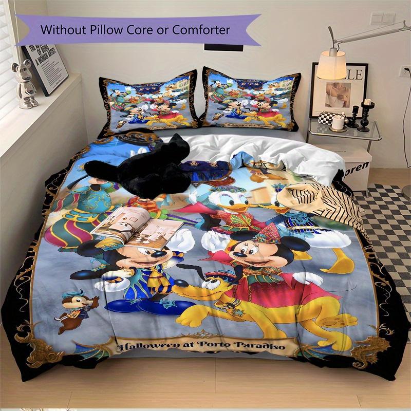 3pcs Halloween Themed Mickey and Friends Quilt Cover Set (1 Quilt Cover + 2 Pillowcases Without Pillow Core), High-Definition Printing for Home a