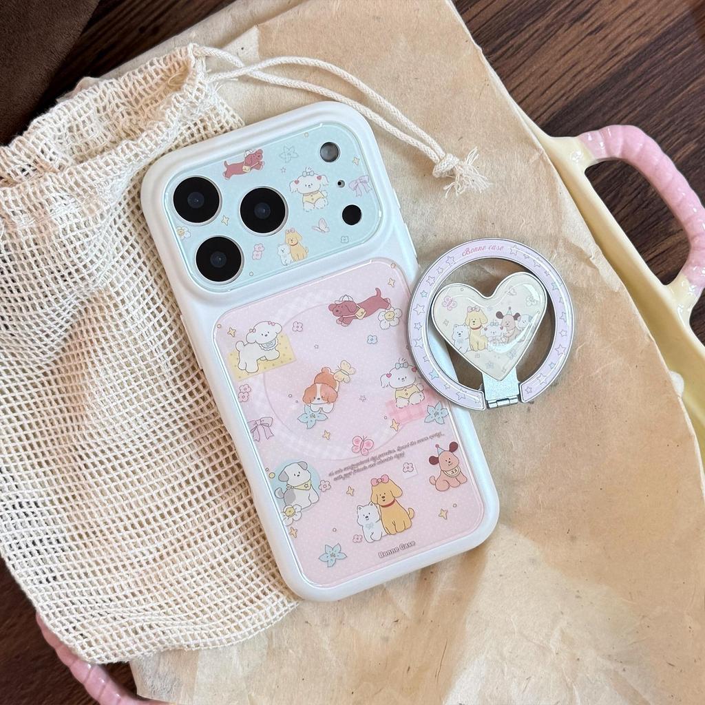 Süße Welpen-Herzförmige Ständer-Handyhülle für iPhone 16, iPhone 17 und iPhone 17 Pro Max
