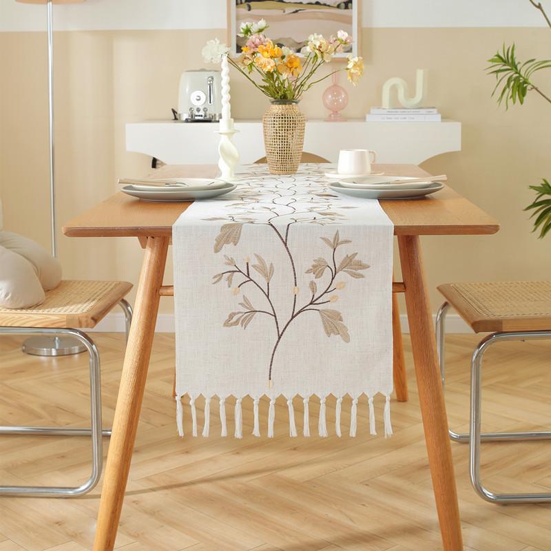 Embroidery Table Flag Linen Table Cloth Tassel Coffee Table Table Runner Home Long Table Decoration Cloth Rustic Style Table Flag Sideboard