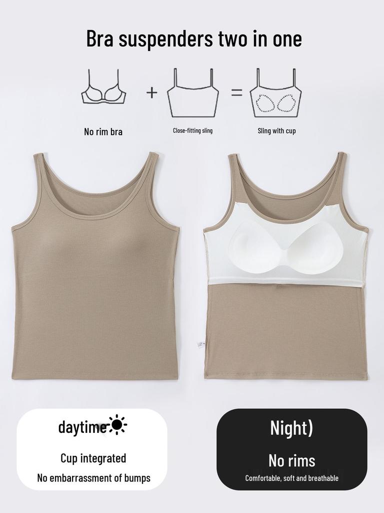 Women's Slim-Fit Camisole with Built-in Bra, Sleeveless, Anti-Exposure, Versatile for Inner or Outerwear, Perfect for Spring/Autumn
