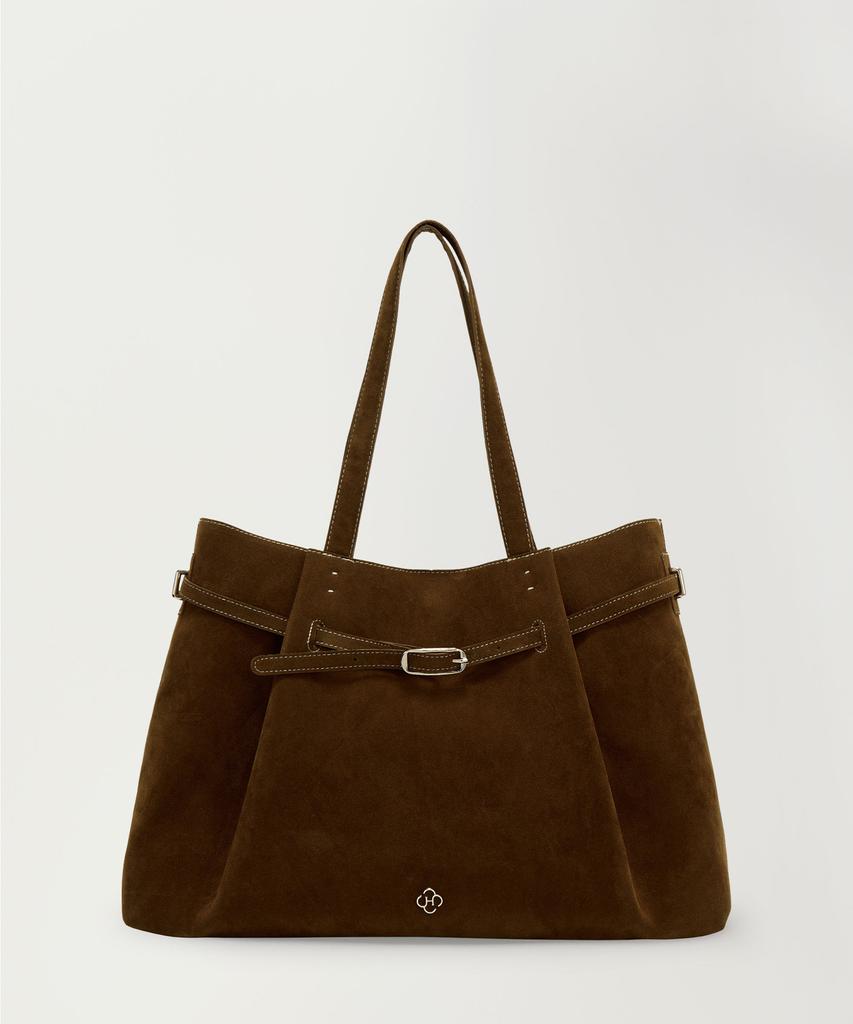 Heeari Fleur Suede Belted Bag_Brown
