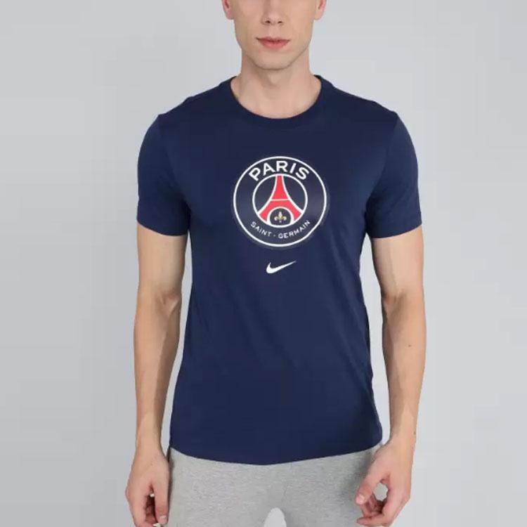 Men's Nike Paris Saint-Germain Crest Large team logo Printing Round Neck Casual Short Sleeve Blue DJ1316-410