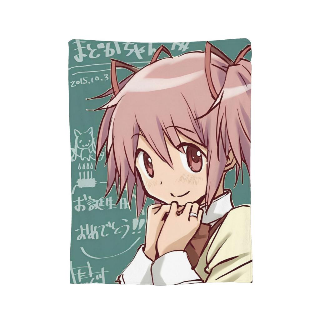 Kyubey Puella Magi Madoka Magica Cute  Coral Fleece Plush Throw Blankets Anime Blanket for Bed Bedroom Ultra-Soft Bedspread,
