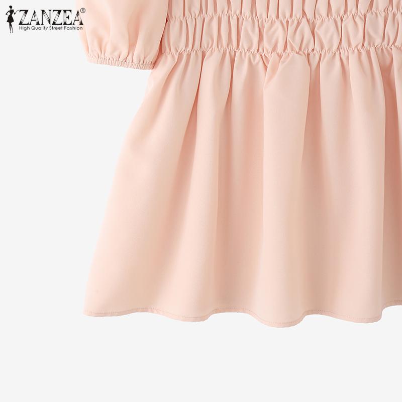 ZANZEA Women Square Collar Summer Casual Short Sleeve Blouse