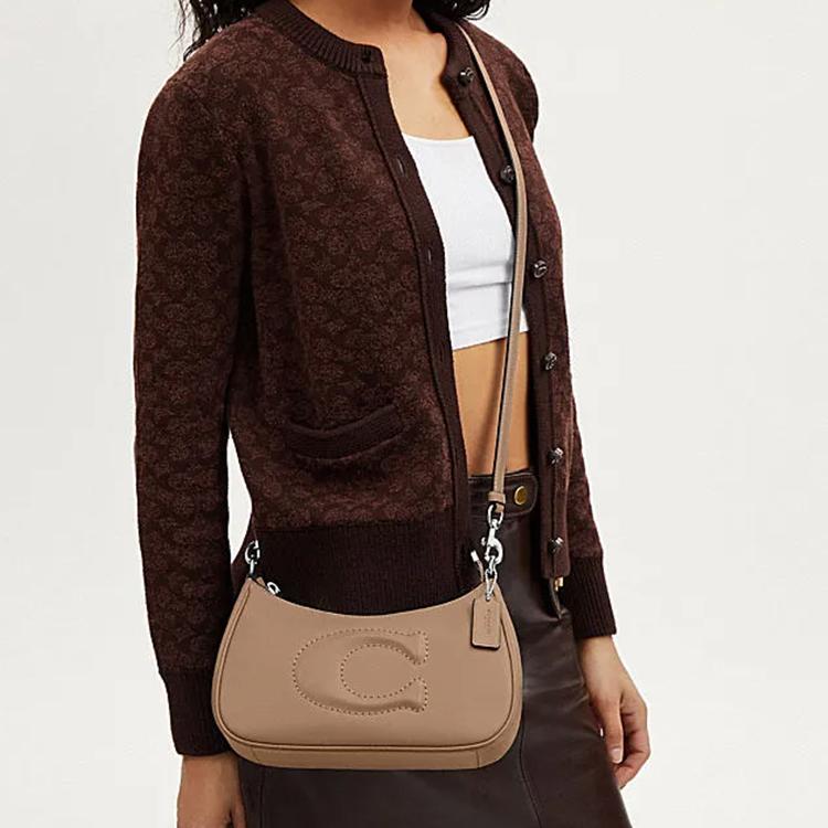 COACH Teri Cow Leather Portable Crossbody Bag, Shoulder Bag Medium Women's Taupe CR099-SVTP