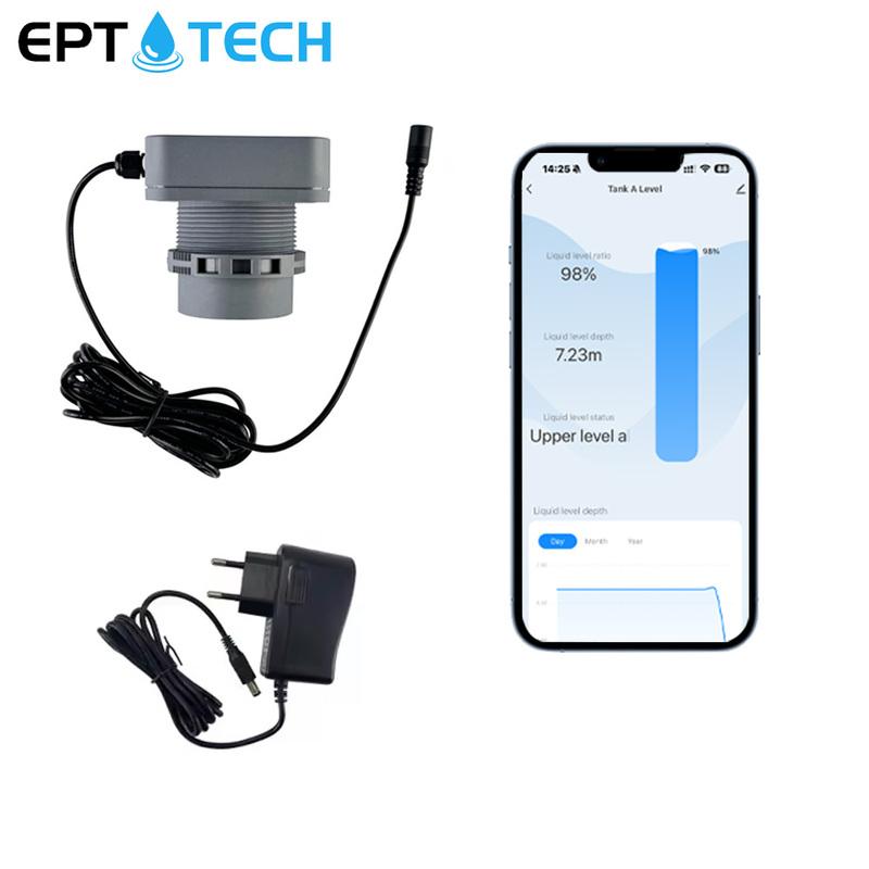 TLC2404 TUYA Smart 10m Ultrasonic Transducer Non-Contact WiFi Level Switch for Sewage Fuel Oil Water Tank  Grain Bin Monitoring US 100-240V AC