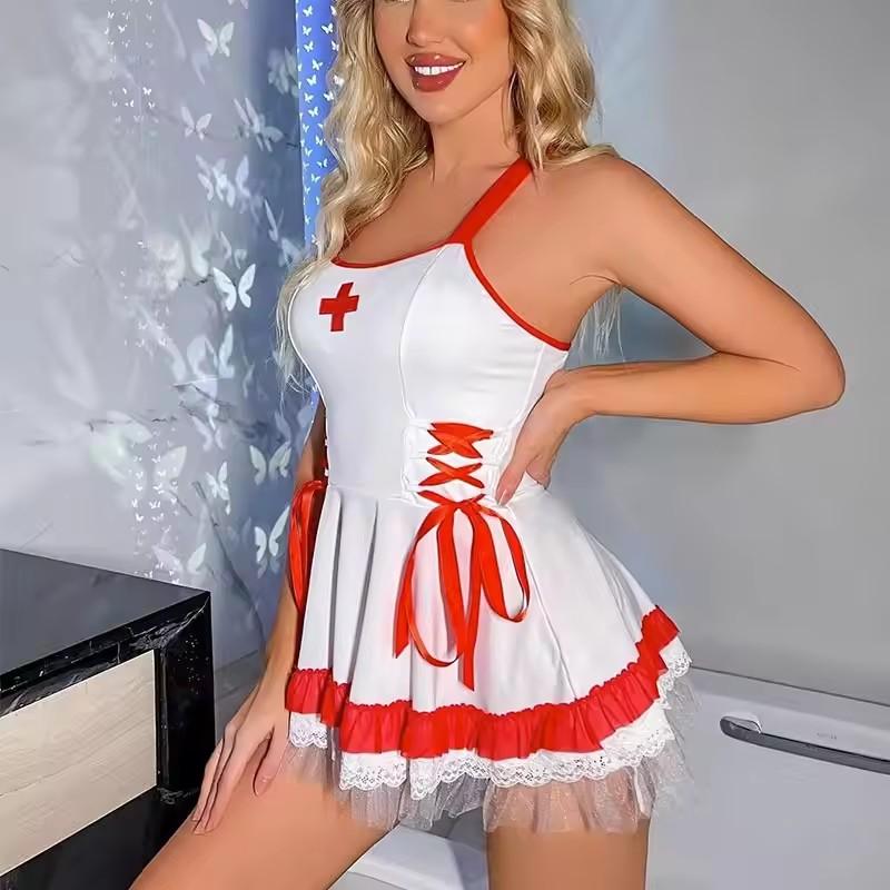 Performance Wear Women Sexy Lingerie Nurse Girl Dress Uniform Red Role Play Underwear Night Club Stage Exotic Costumes Pajamas