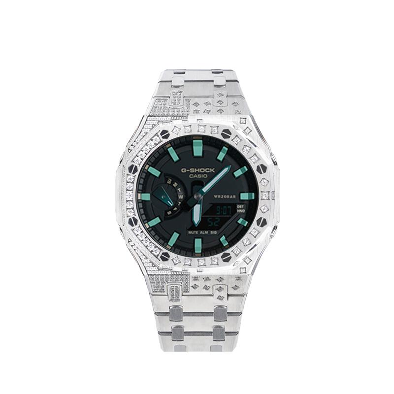 Casio Customized Watch Modified Series Star Diamond Green Wave Trend Modified 200 Meters Waterproof Luminous Quartz Men XingZuanLvBo(XingZuanYinGang)