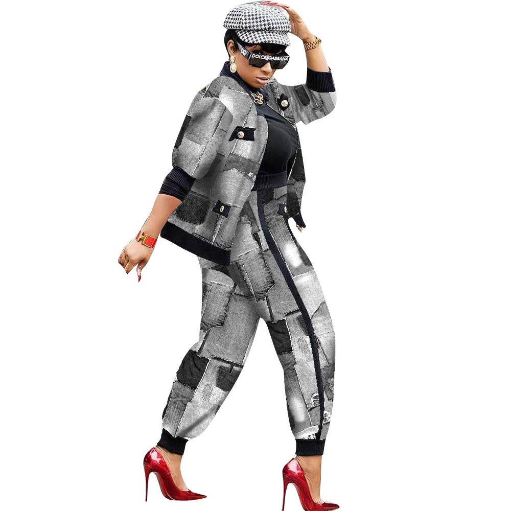 

Женский повседневный костюм с принтом «гусиная лапка» - двубортное пальто и длинные брюки, комплект из двух предметов (Европейская и американская мода) XL