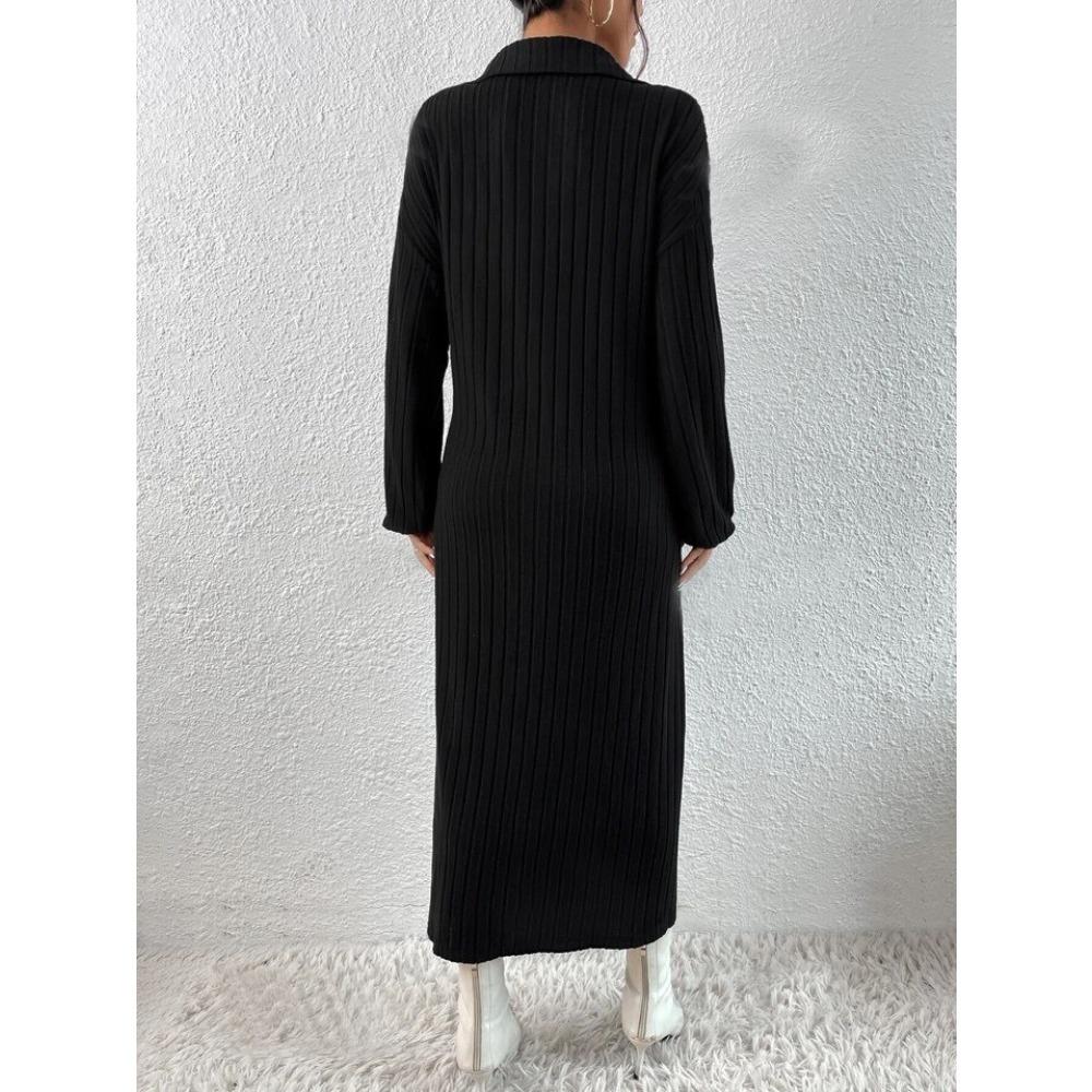 Rochie de damă cu mânecă lungă, culoare solidă, cu umeri și crăpături, toamnă și iarnă