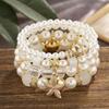 4pcs/set Ethnic Style Simulated Pearl Bracelets Adjustable Multilayer Hand Chain  For Women