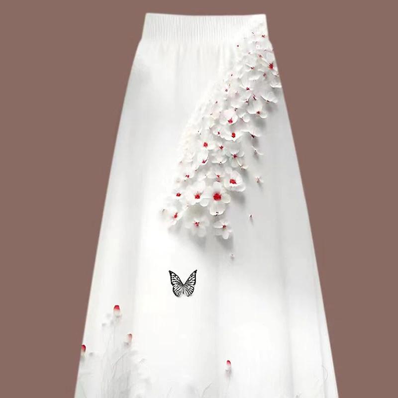 

Women s White Maxi Floral Embroidery Butterfly Applique Elegant A-Line Fairycore Long Skirt M білий