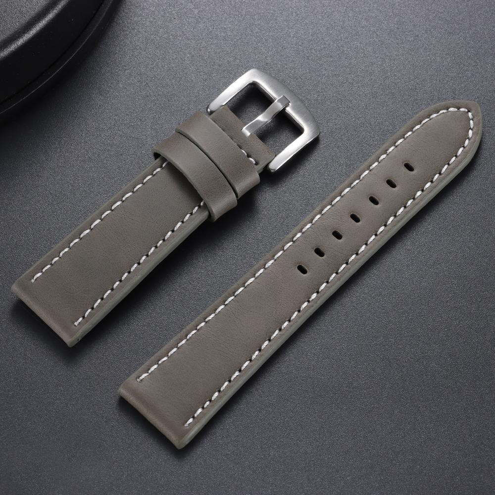 18mm 20mm 22mm 24mm Stitching Sports Watch Band Brown Genuine Leather Watch Strap Men's Steel Clasp Bracelet Universal Wristband