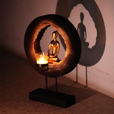 Retro Wooden Figurines Modern Living Room Desktop Figurines Hall Creative Candlestick Ornament Interior Decoration Accessories