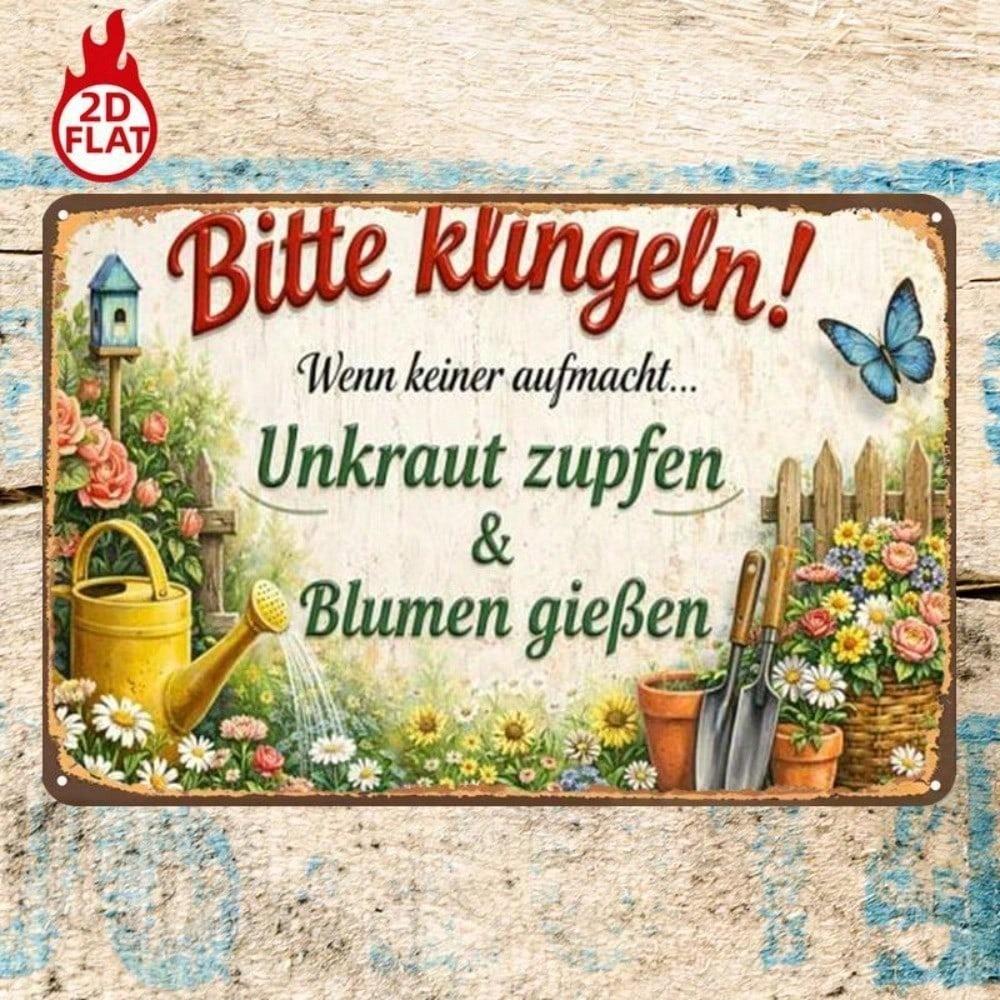 Please Ring Bell! No Answer? Pull Weeds & Water Flowers Vintage Metal Sign 8x12 Funny Garden Yard Decor