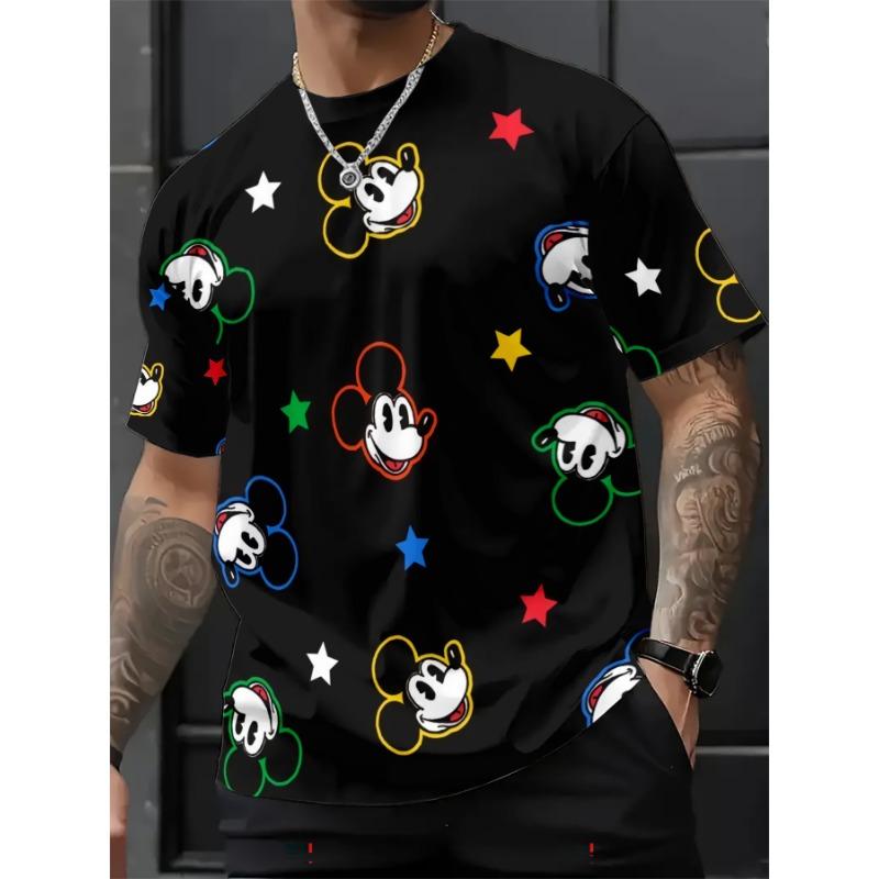 Retro Colorful Mickey Mouse Allover Print T-shirt Men Hip Hop Streetwear Casual Short Sleeve S