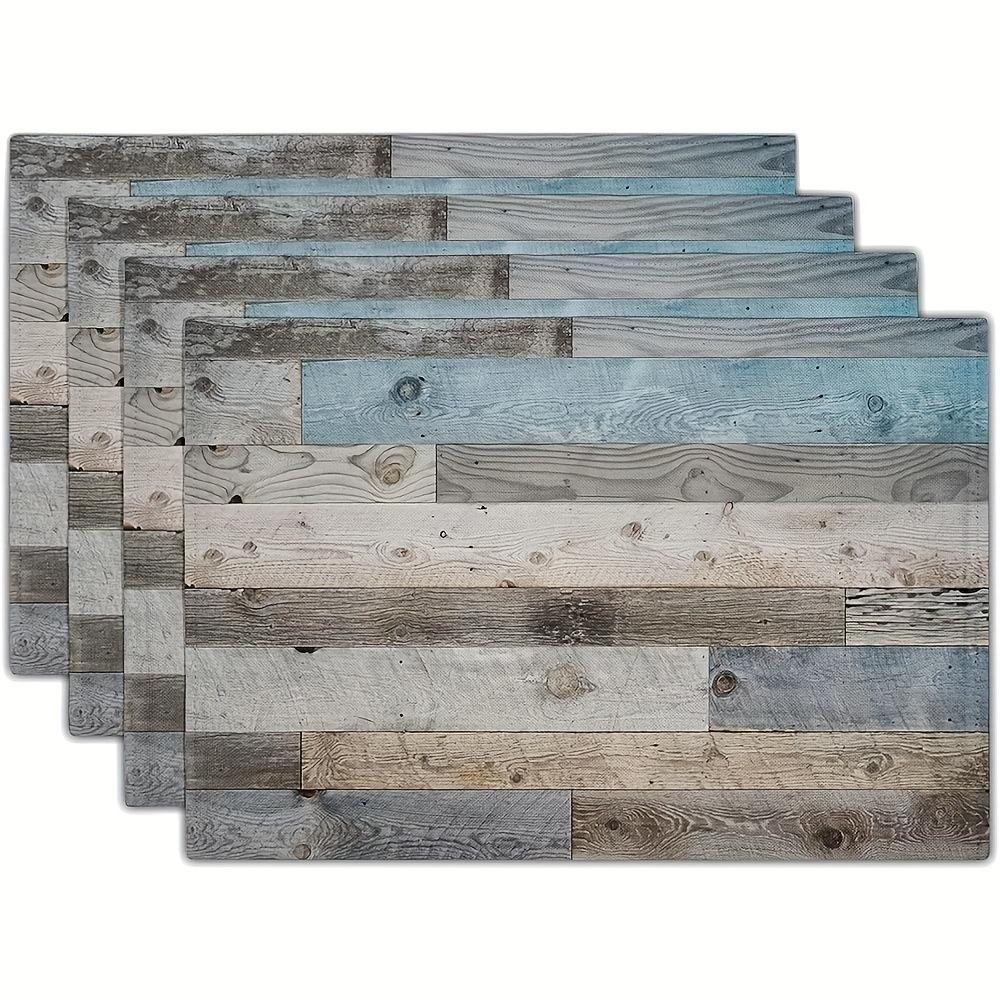 4/6pcs Farmhouse Wood Grain Placemats Set, Retro Barn Wood Grain Placemat, Rustic Cottage Style Heat Resistant Washable Placemats for Restaurant