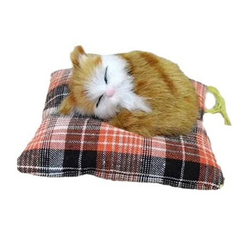 Realistic Sleep Cats Doll Plush Furry Animal Statue with Soft Mat Bed Stuffed Pet Doll for Kids Adults Birthday Gift