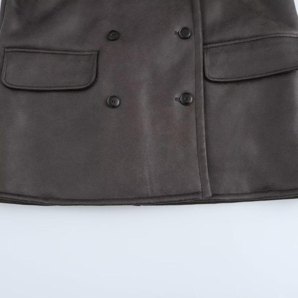 Autumn 2024 Women's Loose Mid-Length Lapel Shearling Double-Faced Coat Jacket