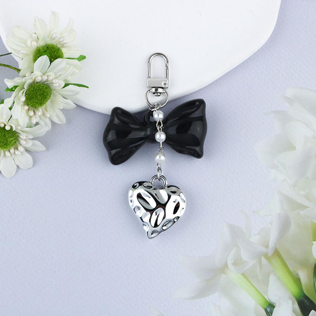 Chic Ripple Heart Bow Keychain Accessory Heart Wave Bowknot Keychain Pendant Elegant Keyrings for Daily and Party Use