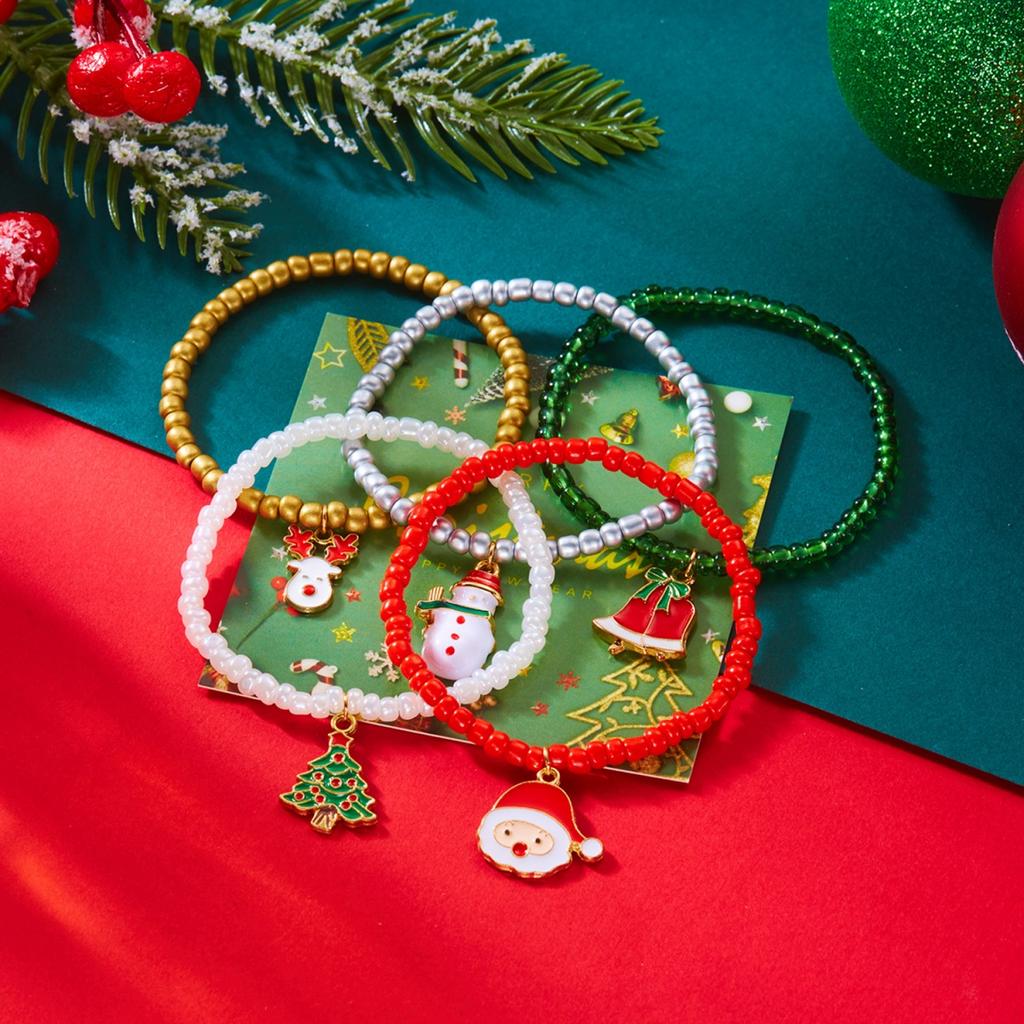 Weihnachten Weicher Ton Weihnachtsmann Schneemann Rentier Baum Perle Mehrreihiges Armband Feiertagsarmreif Party Schmuck Geschenk Für Frauen Männer