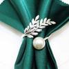 6Pcs Metal Napkin Rings Pearl Wheat Napkin Holder Fashion Napkin Buckle  for Wedding Birthday Party