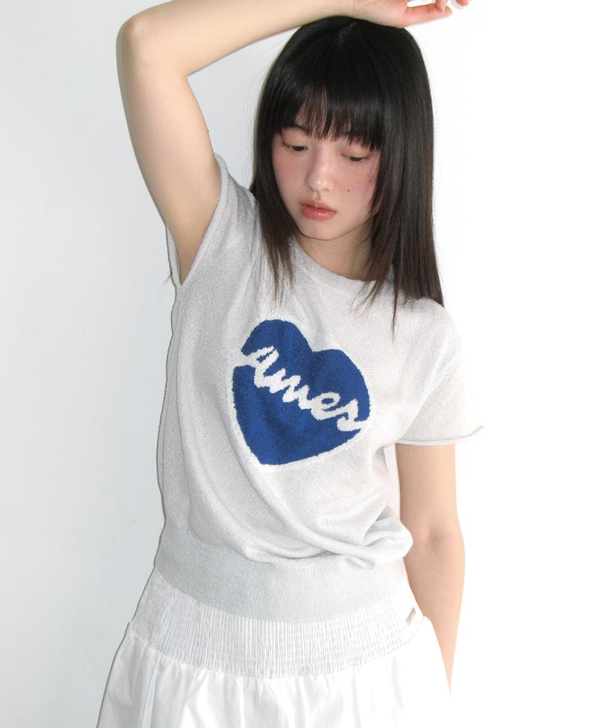 AMES-WORLDWIDE Heart Short Sleeve Knit Blue