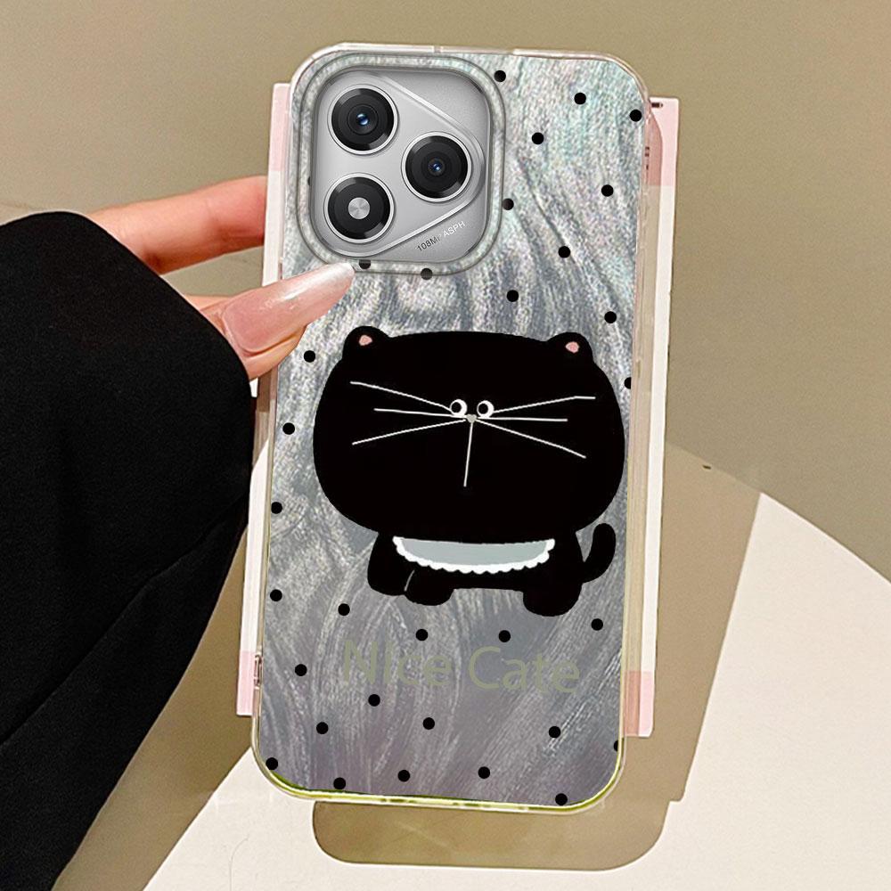 

Чехол для телефона с круглыми точками и большой головой черного кота для Honor 400 200 Pro Magic7 6 5 Lite X9a X9c X8b X8a X8c Силиконовый чехол из ТПУ Honor Magic5 Lite белый