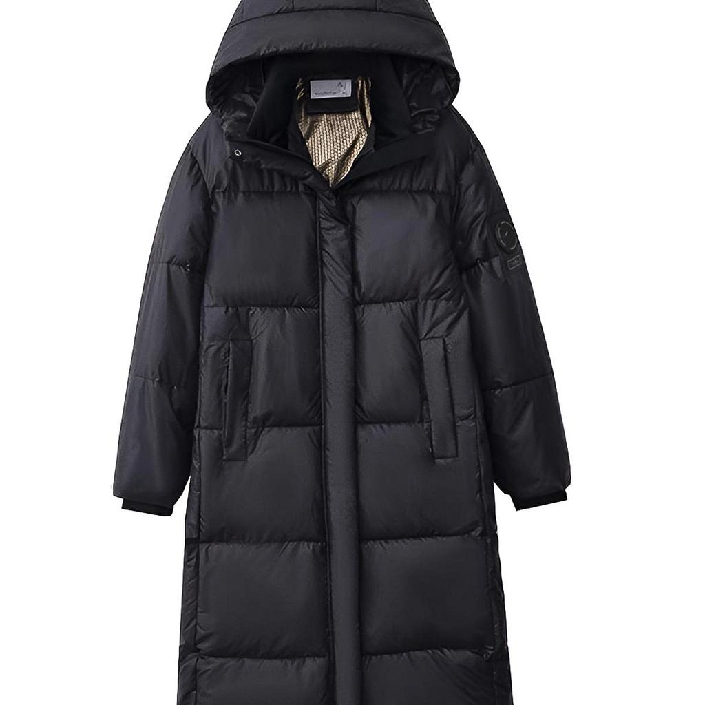 Schwarz-goldene Daunenjacke Damen Winter Neu Koreanische Version Über das Knie Verdickt Lang Warm Jacke