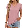 Summer Solid Color V-neck Tile Sleeve Loose Short Sleeve T-shirt Women's Tops Leisure Europe USA
