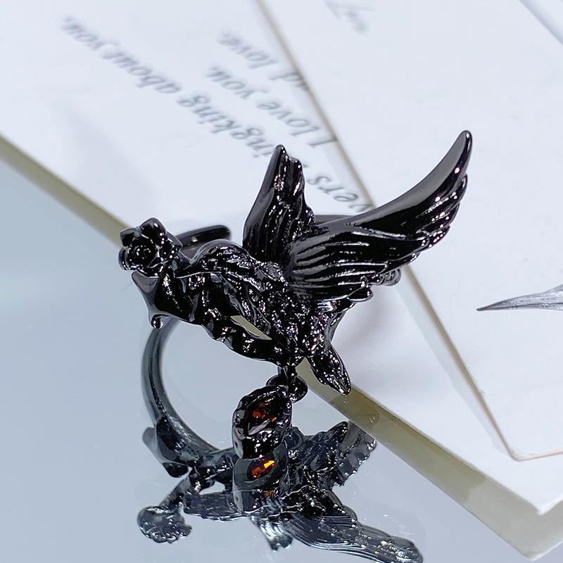 Vintage Halloween Spider Crow Open Ring - Trendy Punk Stacking Finger Ring for Women