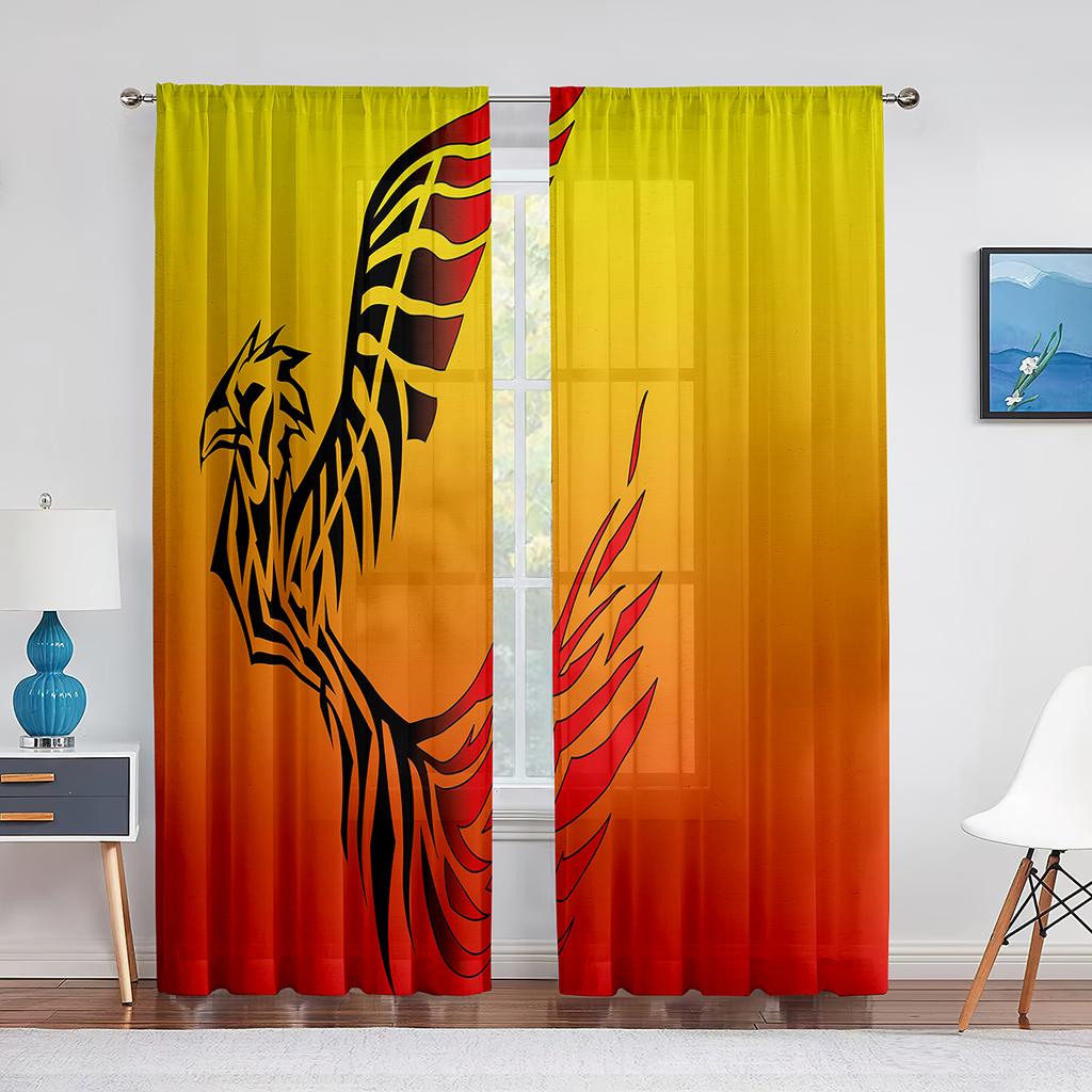 Pasăre Flacără Phoenix Zburătoare Animal Psihedelic Perdele Tulle pentru Decor Living Perdea Voal Transparentă pentru Dormitor Jaluzele Fereastră