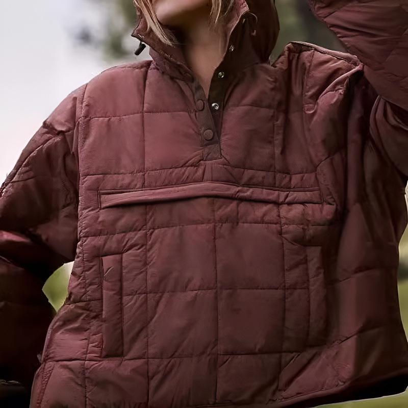 Women's Autumn/Winter Solid Color Hooded Cotton Jacket: Foldable, Long Sleeve, Pullover with Pocket.