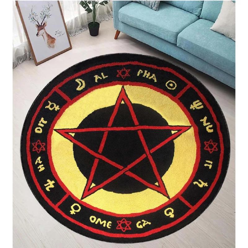 Mystic Symbol Print Round Area Rug, Crystal Velvet Astro Inspired Floor Mat for Living Room Bedroom Decor, Gothic Circle Carpet