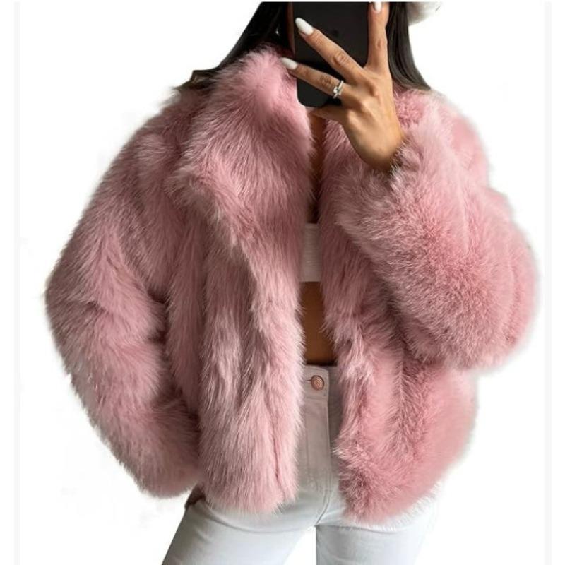 Winter Large Lapel Fur Jacket Women's Imitation Fox Fur Temperament Celebrity Style Faux Fur Jacket