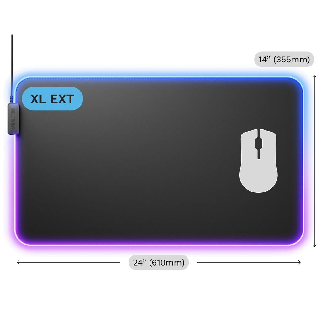 Glorious Mouse Pad 2 GLED XL Extended Black RGB Lighting Cloth Gaming Mouse XL Extended Size x MS0773 Pad, (610 355mm) GLO-MP2-GLED-XLE-B