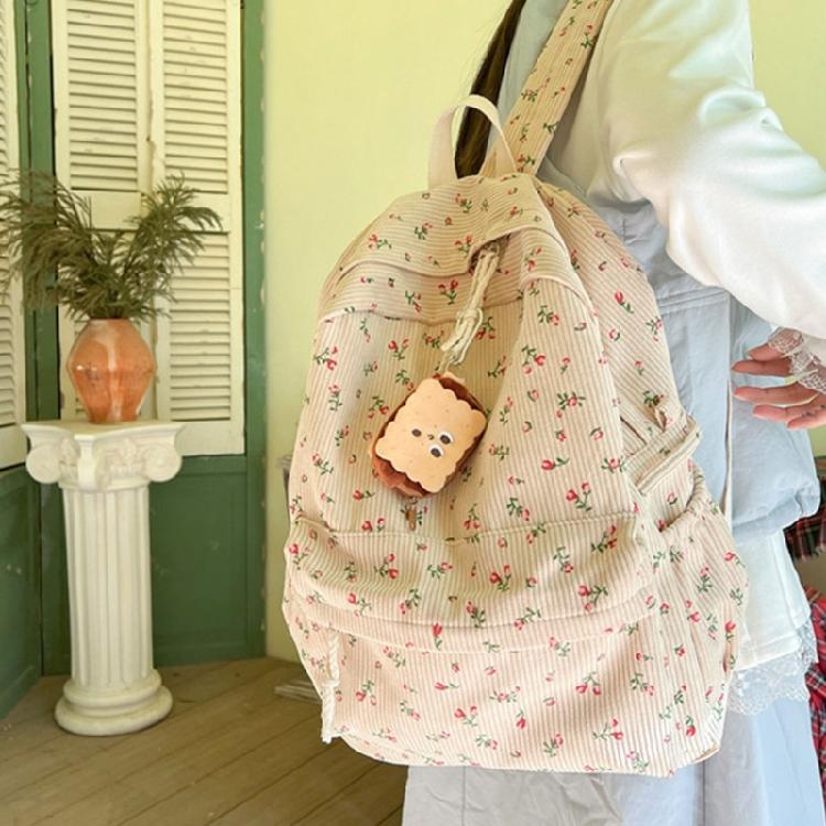 Travel Backpack for Teens and Girl Laptop Daypacks Flower Print Backpack Students School Bag Corduroy Rucksacks