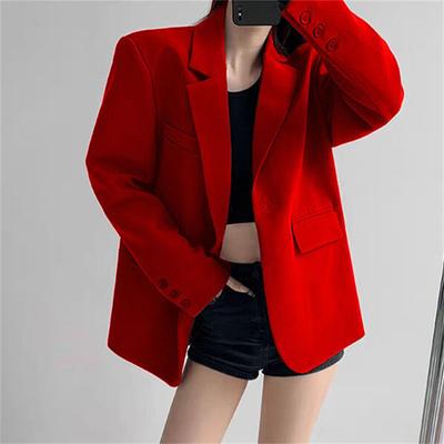 Elegante giacca rossa da donna: Design casual, di alta qualità e versatile per la primavera/autunno