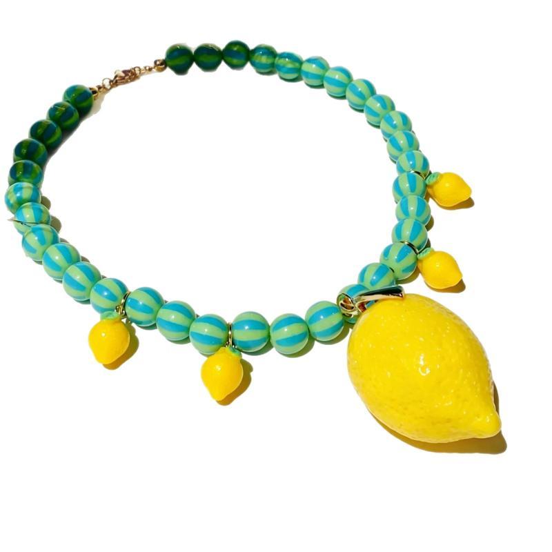 Affordable Summer Fruit Bead Necklace Colorful Lemon Strawberry Pendant Nice Jewelry for Little Sister Birthday Gift