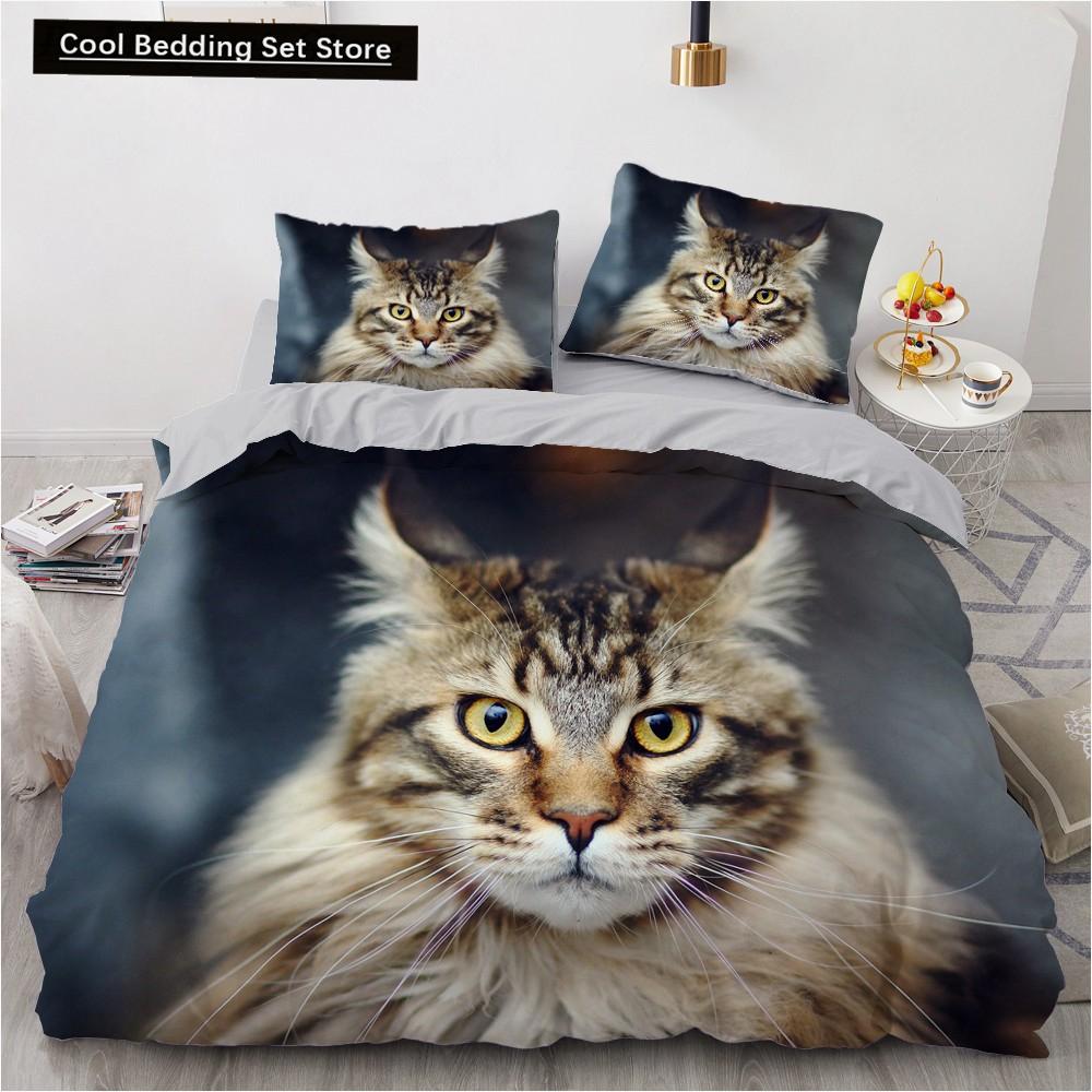 3D Cat King Queen Duvet Cover Lovely Grey White Kitty Bedding Set for Kids Teens Adults Scottish Fold Soft 2/3pcs Quilt Cover