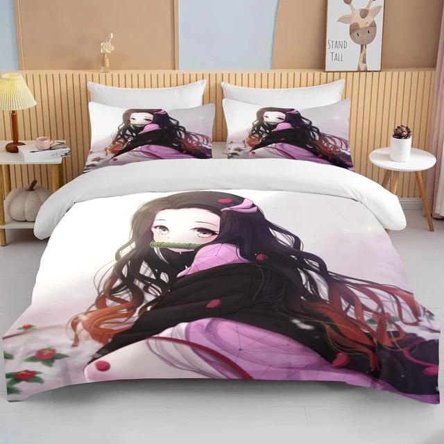 Nezuko Kamado Demon Slayer  Bedding Set Anime Duvet Cover Comforter Bed Linen Single Twin Full Queen Size 3d Kids Girl Boys Gift