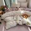 Soft Cotton Bedding Set With Lace Trim Floral Print French Style Queen King Twin Size 4 Piece
