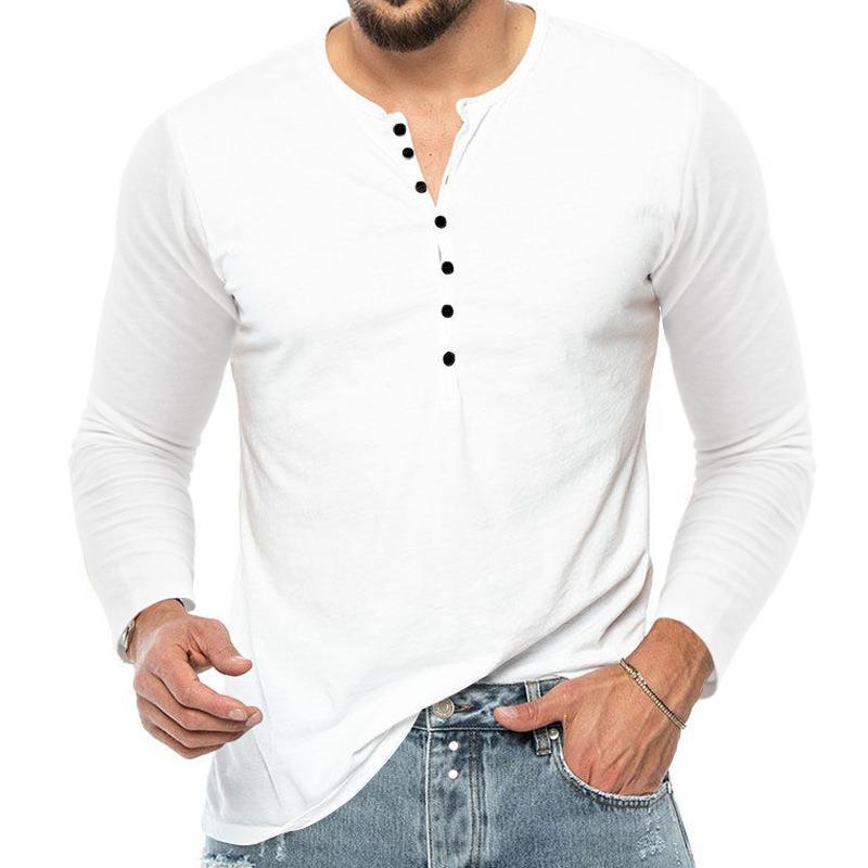Four Seasons Men's T-shirt Long-sleeved Bottoming Shirt Slim Buttons V-neck Long-sleeved Body Shirt Men's