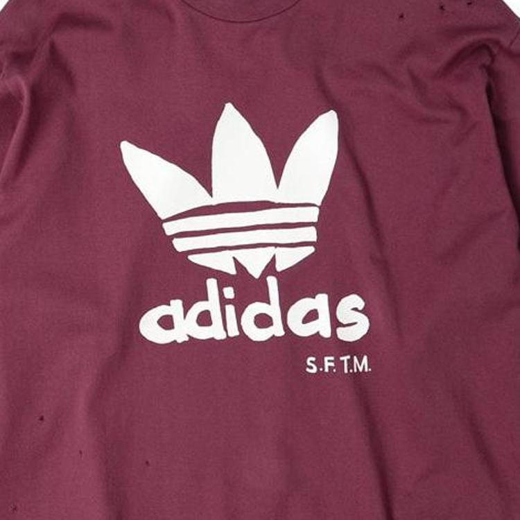 adidas Originals X SFTM Co-Branded Logo Print Loose Round Neck Long Sleeve T-Shirt Unisex Tops Burgundy HS9461