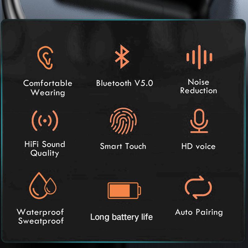TWS Wireless Earphones Bluetooth Headphones Stereo Earbuds Sport Bass Headset Waterproof For Smart Phone