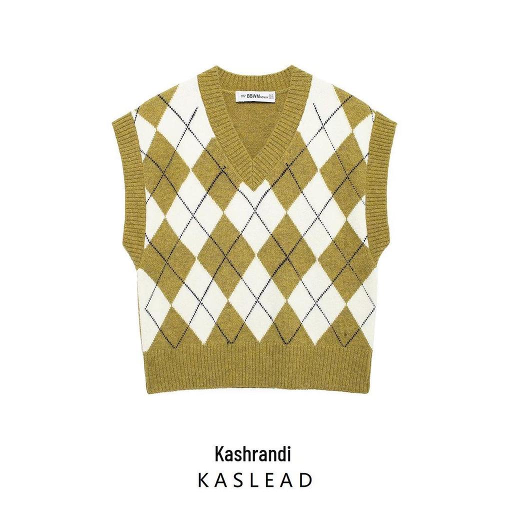 Spring 2025 European & American Style Diamond Pattern Jacquard Knit Vest for Women