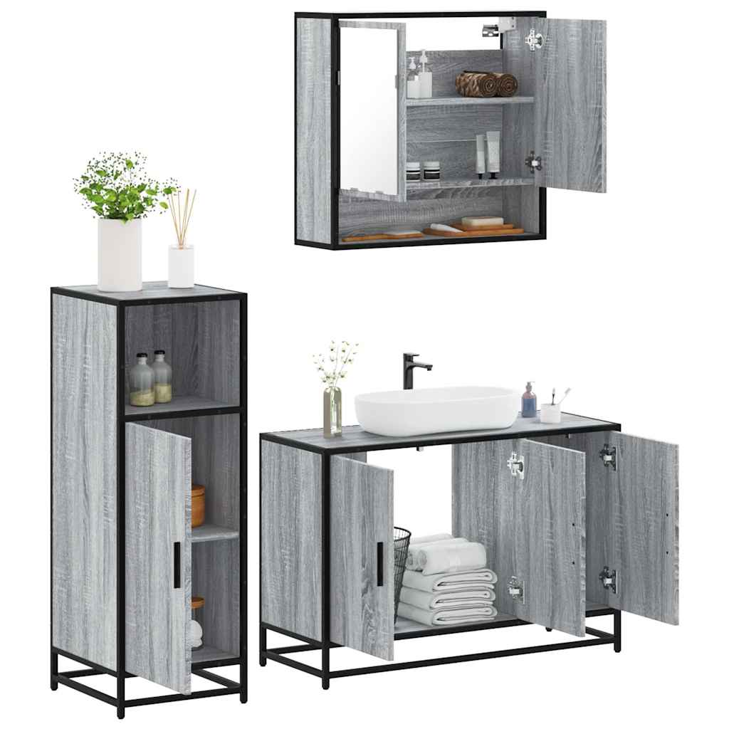 3 Piece Bathroom Furniture Set Grey Sonoma Particleboard