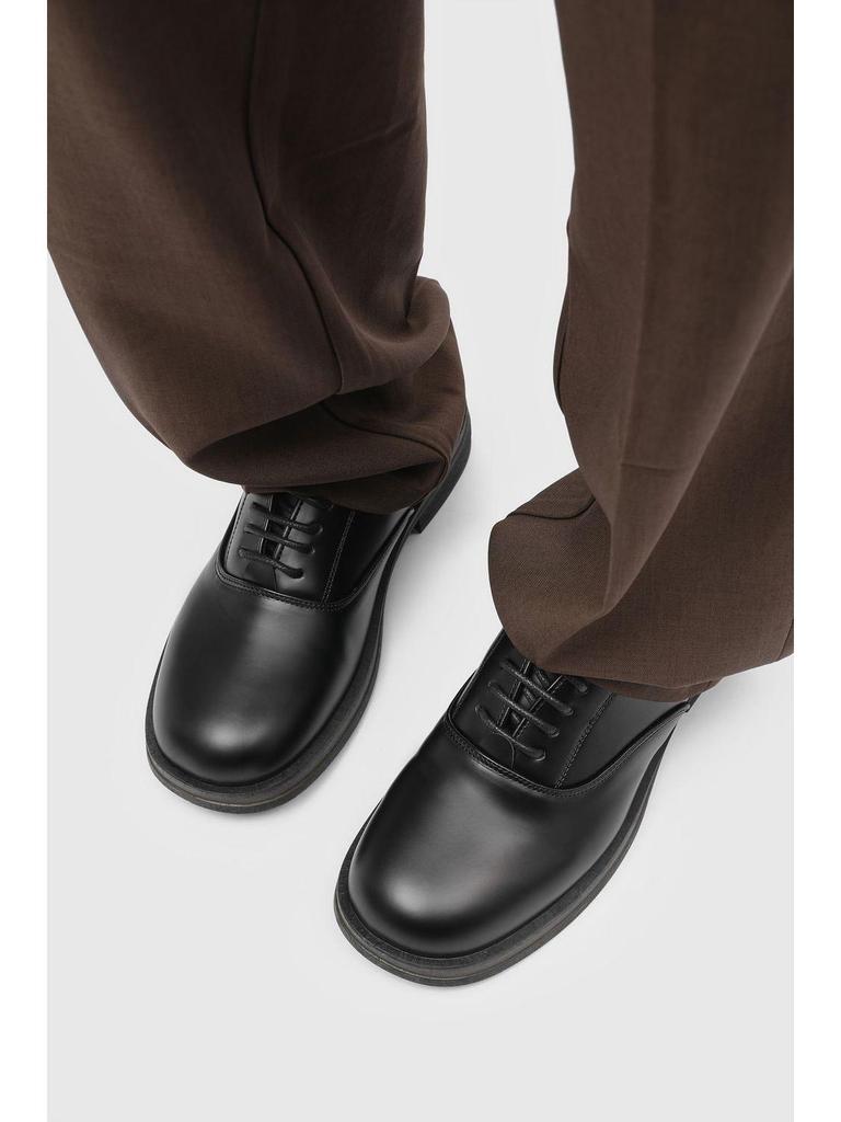 Men's Black Genuine Leather Derby Shoes - High-End, Round Toe, Formal/Casual, French/Japanese-Inspired.